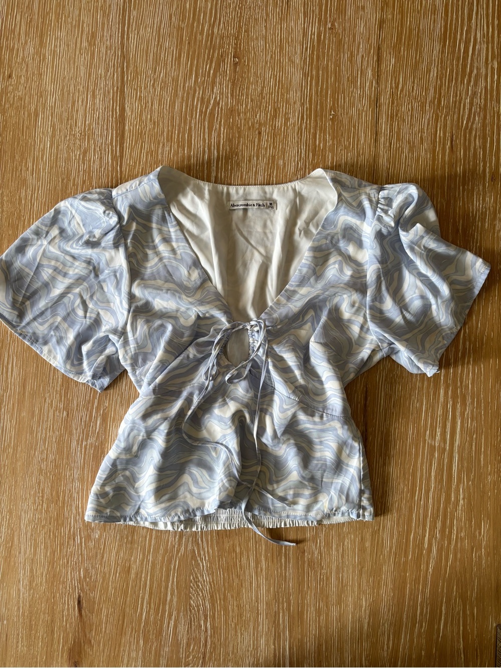 Abercrombie & Fitch Light Blue Marble Tie-Front Crop Top